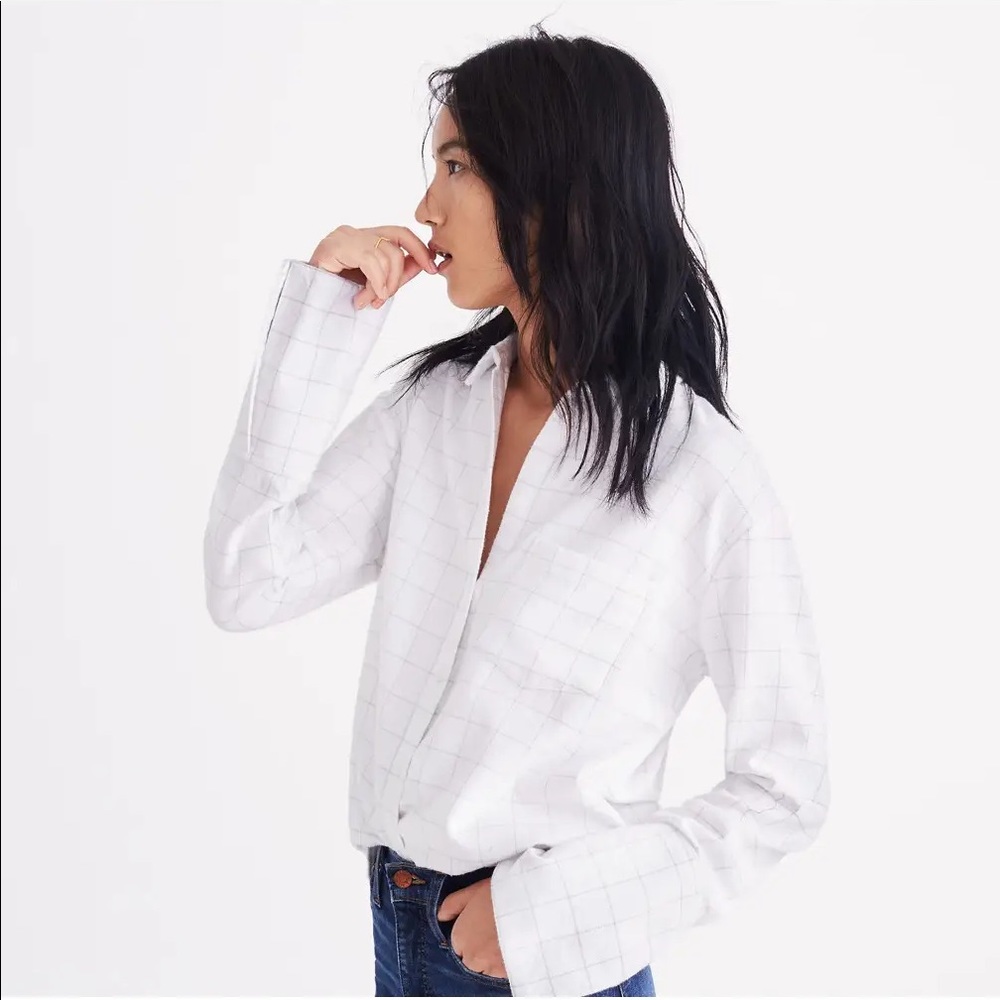 Madewell ex boyfriend windowpane button up